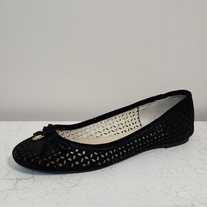 MICHAEL MK Olivia Black Suede Perforated Ballet Flats, Size 8 ~ VGUC